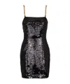 Balmain Sequin Mini Dress With Chain Strap Detail In Black