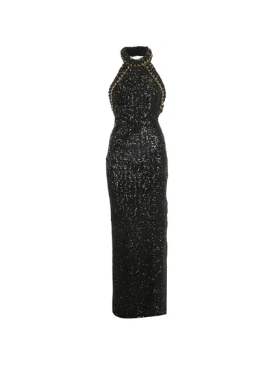 Pre-owned Balmain Sequin Chain-detail Maxi Dress In Black