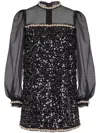 Balmain Pearly Chain Long-sleeve Sequined Mini Dress In Black