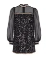 Balmain Pearly Chain Long-sleeve Sequined Mini Dress In Black