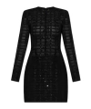 Balmain Tartan Tattoo Embellished Long Sleeve Minidress In Black