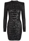 Balmain Sequin-embellished Crocodile-knit Mini Dress In Black