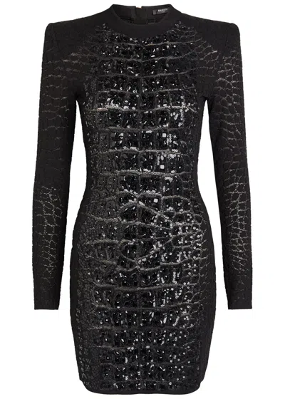 BALMAIN BALMAIN SEQUIN-EMBELLISHED CROCODILE-KNIT MINI DRESS