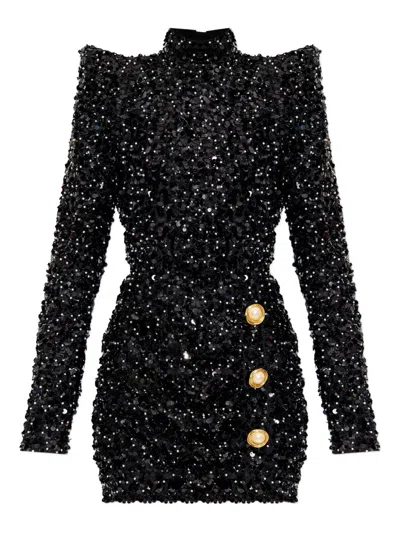 Balmain Sequin-embellished Dress In Black