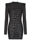 Balmain Sequin-embellished Crocodile-knit Mini Dress In Black