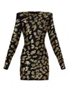 Balmain Sequined Leopard Structured Mini Dress In Brown