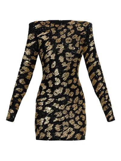 Balmain Sequin-embellished Mini Dress In Brown