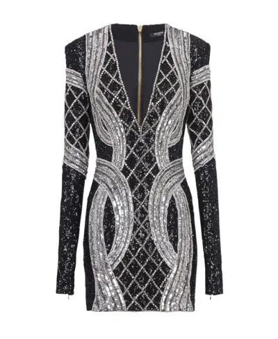 Balmain Sequin Embellished Mini Dress In Black