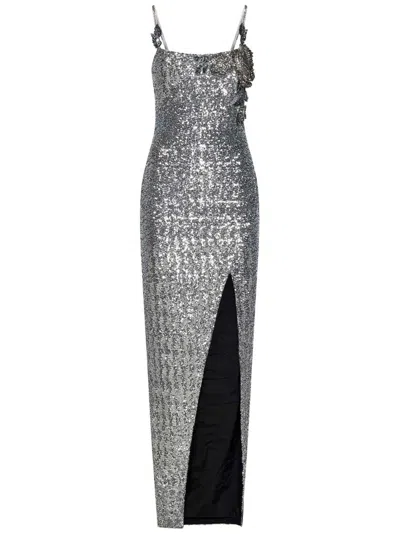 Balmain Sequin Embellished Spaghetti Strap Maxi Dress In Silver