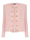 Balmain Tweed Jacket With All-over Sequins And Structured Shoulders In Pink