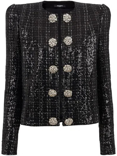 BALMAIN SEQUIN-EMBELLISHED TWEED JACKET