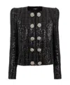 Balmain Sequin-embellished Tweed Jacket In Black