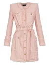 Balmain Sequinned Tweed Edge-to-edge Jacket In Pink
