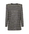 Balmain Stripe Sequin Long Sleeve Minidress In Black