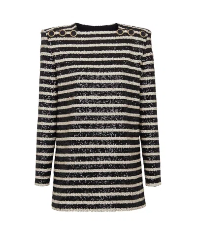 BALMAIN BALMAIN STRIPED SEQUIN EMBELLISHED MINI DRESS