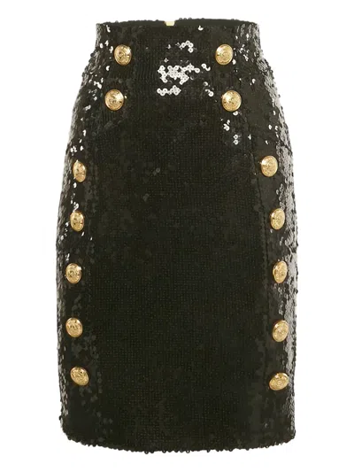 Pre-owned Balmain Sequin Embossed-button Mini Skirt In Black