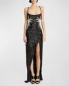 Balmain Palm Tree Embroidery Extra-long Dress In Black Crystal