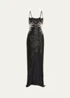 Balmain Palm Tree Embroidery Extra-long Dress In Black Crystal