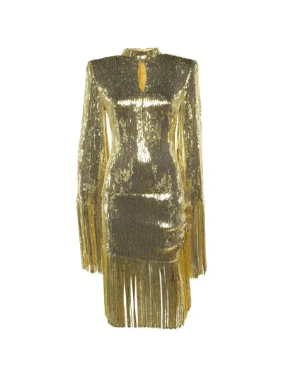 Pre-owned Balmain Sequin Fringed Dress In Gold
