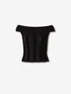 Balmain Off-the-shoulder Glittered Velvet And Ribbed-knit Top In Black