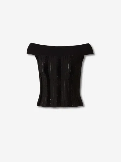 Balmain Sequin Knit Top In Black