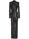 Balmain Three-button Sequin Embroidered Backless Gown In Black