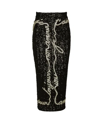 Balmain Sequin Midi Skirt With "love Letter" Embroidery In Black