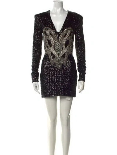 Pre-owned Balmain Sequin Mini Dress In Black