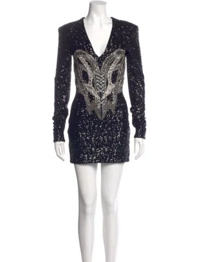 Pre-owned Balmain Sequin Mini Dress In Blue