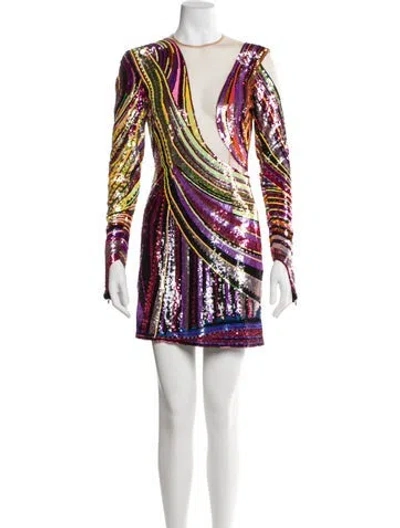 Pre-owned Balmain Sequin Mini Dress W/ Tags In Black/purple/yellow