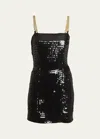 Balmain Sequin Mini Dress With Chain Strap Detail In Black
