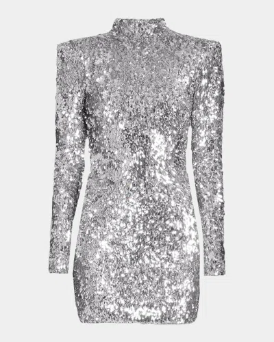 Balmain Sequin Mock Turtleneck Minidress In 9fc Argent