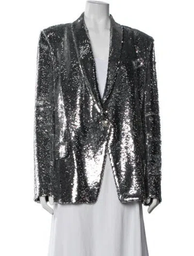 Pre-owned Balmain Sequin Patterned Blazer In Silver