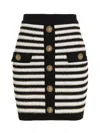 Balmain Button-embellished Metallic Striped Knitted Mini Skirt In Black