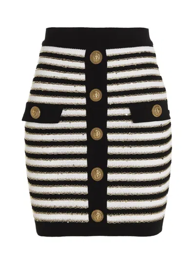 Balmain Sequin Striped Knit Skirt