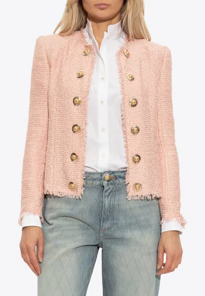 Balmain Edge-to-edge Sequin Tweed Jacket In Pink