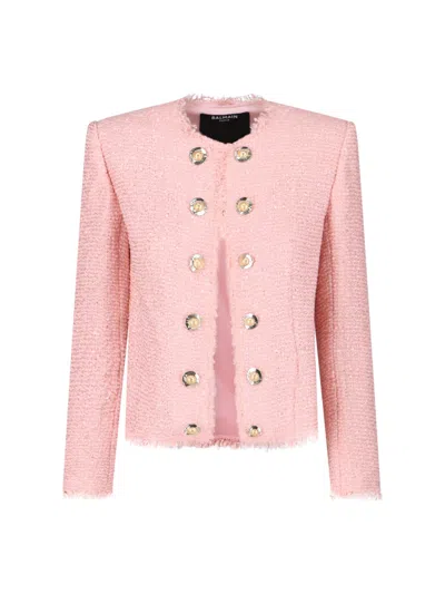 Balmain Sequin Tweed Jacket In Pink