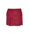 Balmain Sequin Tweed Shorts In Red
