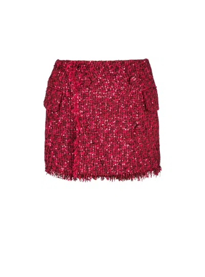 Balmain Sequin Tweed Shorts In Red