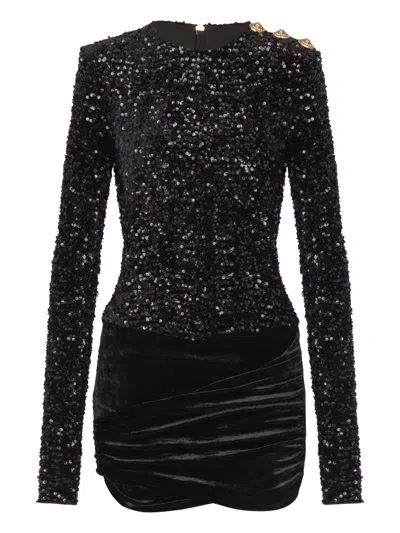 Balmain Sequined Velvet Mini Dress In Black