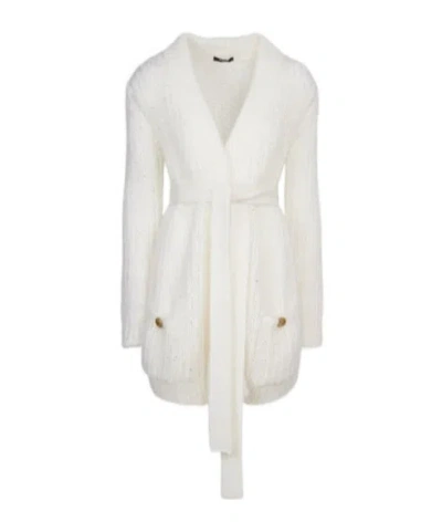 Balmain Sequined Belt Cardigan In White