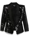 Balmain Sequined Double-breasted Satin Tailored Jacket In Black