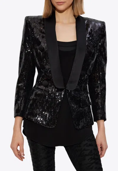 Balmain Sequined Blazer With Padded Shoulders In Black