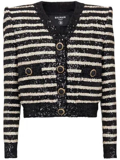 BALMAIN SEQUINED STRIPED FASHION JACKET