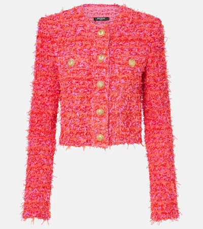 Balmain Cropped-jacke Aus Tweed Mit Pailletten In Pink