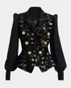 Balmain Sequined Double-breasted Blazer With Muslin Sleeves In Black