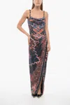 Balmain Sequined Dress With Chains And Deep Slit In Orange