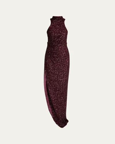 BALMAIN SEQUINED HALTERNECK DRESS