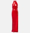 Balmain Red Long Sequin Halterneck Maxi Dress In Red