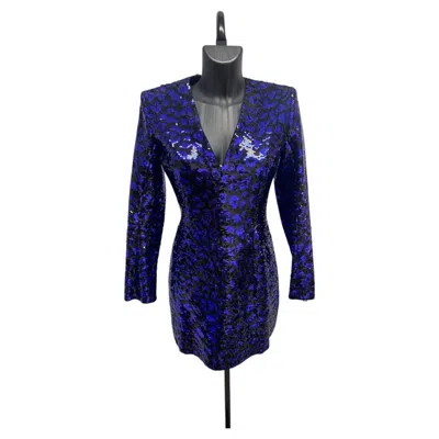 Pre-owned Balmain Sequined Leopard Print Mini Dress In Electric Blue & Black - Size Fr 38